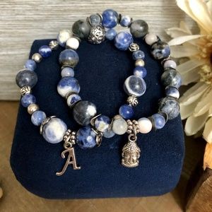 Gemstone Beaded Charm Bracelet Buddha Initial